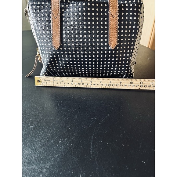 Fossil Sydney Satchel Black & Cream Polka Dot Small Hand Bag Purse Shoulder Bag - Picture 3 of 14
